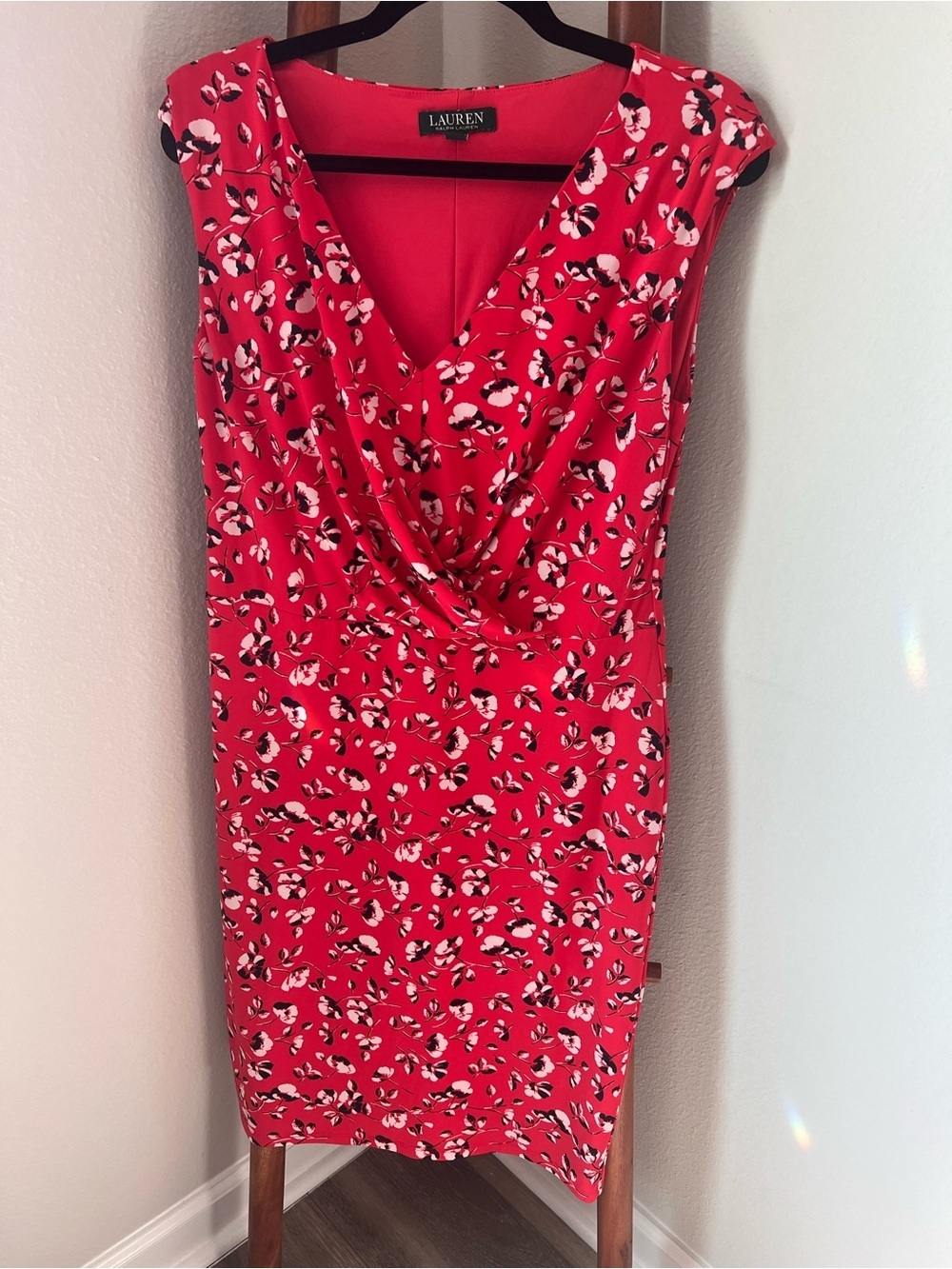 Ralph Lauren Red Floral Midi Sheath Dress